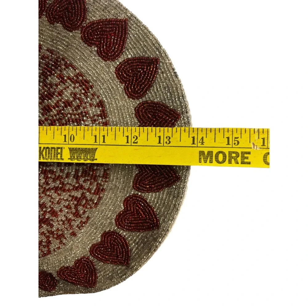 Vintage Style Beaded Heart Placemat Silver Red Romantic Coquette Accessory‎